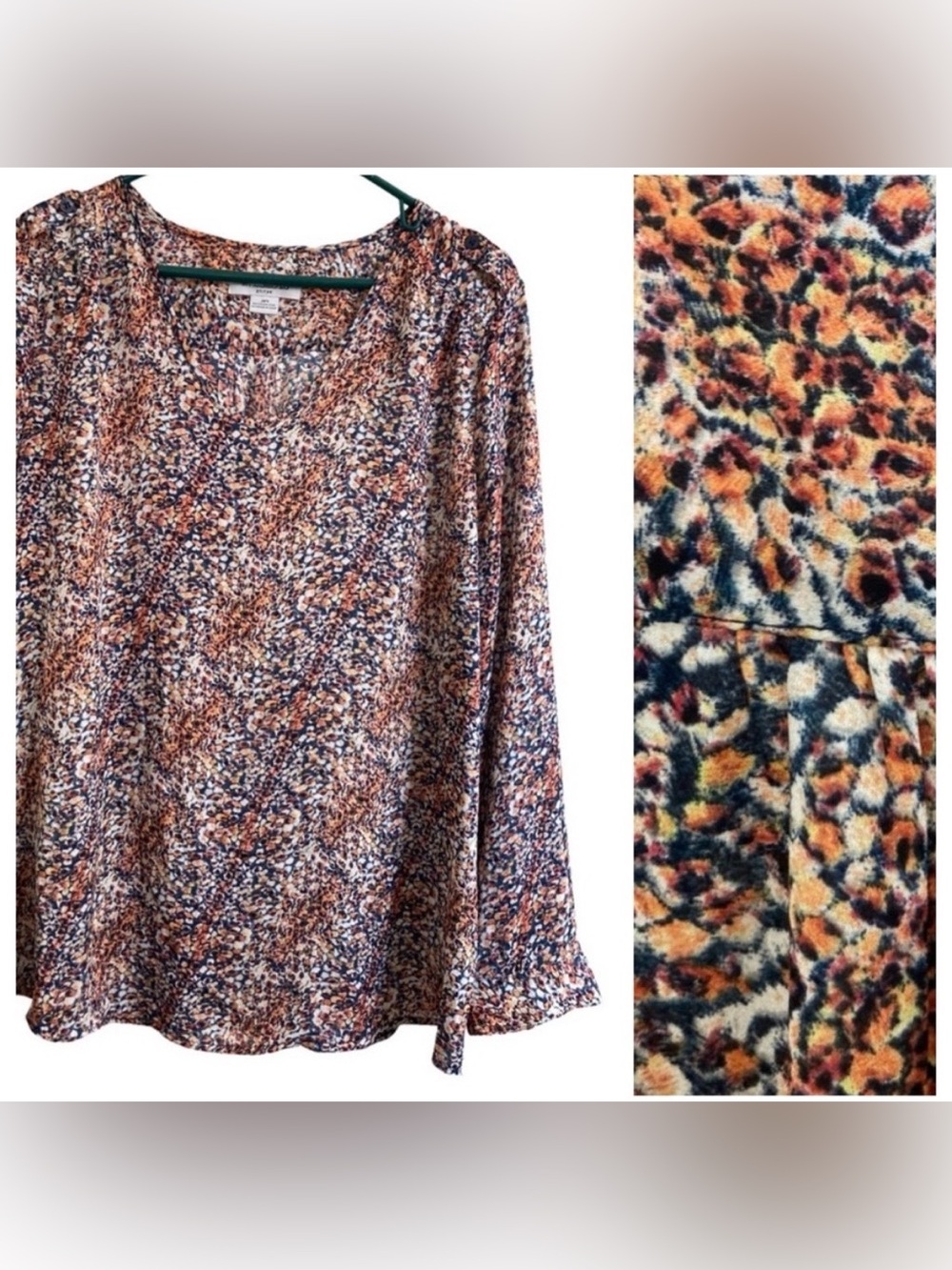 Liz Claiborne Pet PXL V-Neck Multi-Color Abstract Blouse Office Wear EUC